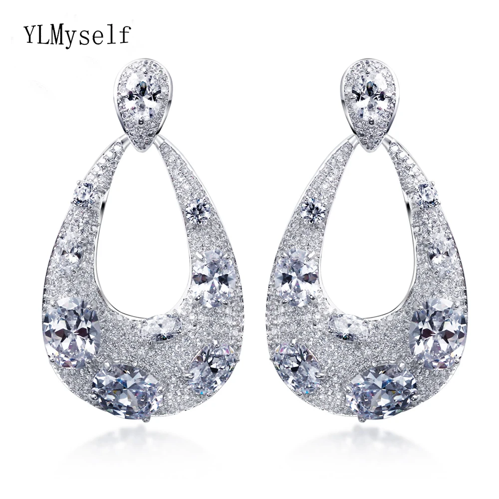 4 Colors New Water Drop Earrings with Big Oval cut crystal stones White Color Large TearDrop trendy earrings
