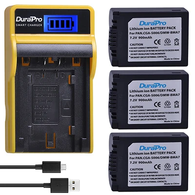 1 шт. DMW-BMA7 CGA-S006 900 мАч литий-ионный аккумулятор+ ЖК-USB зарядное устройство для Panasonic Lumix DMC FZ7 FZ8 FZ18 FZ28 FZ30 FZ35 FZ38 камера - Цвет: 3 Battery Set