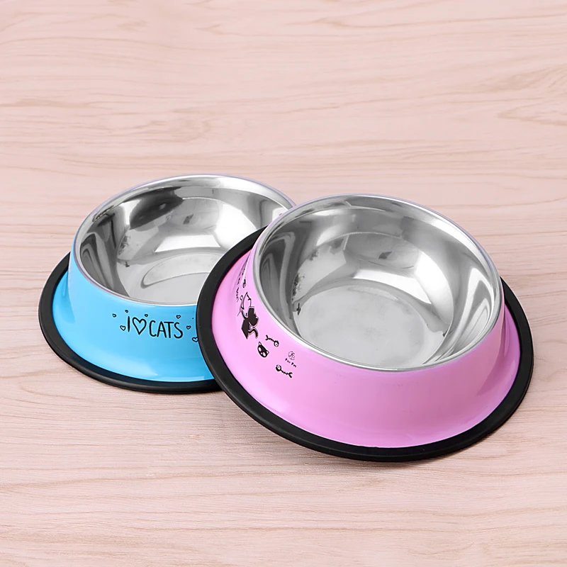 Многоцветная противоскользящая миска из нержавеющей стали для кошек и собак, миска для кормления домашних животных