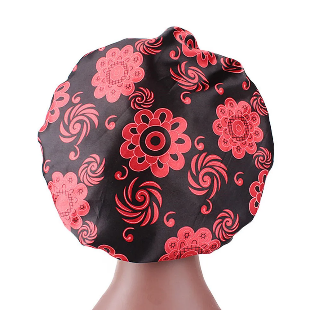 2018 женский широкополосный атласный ночной головной убор для сна цветочный принт капот красота уход за волосами шапочка для выпадения
