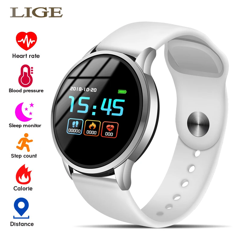 

LIGE Women Sport Bracelet Smart Watch Men Waterproof Fitness Tracker LED Screen heart rate Monitor Pedometer For IOS Android+Box
