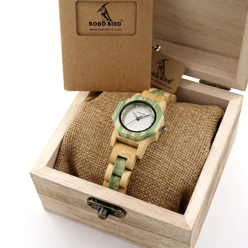 BOBO BIRD O10 бамбуковые женские часы с кристальным циферблатом женские кварцевые часы под платье в деревянной коробке