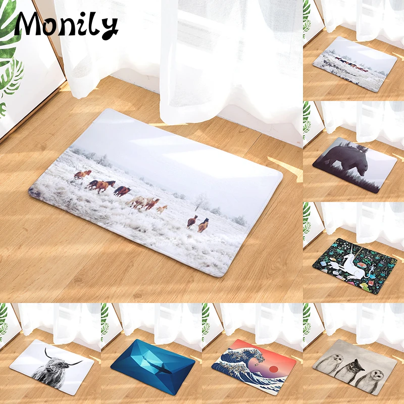 Monily Anti Slip Waterproof Floor Mat Geometry Owl Bear Kitchen