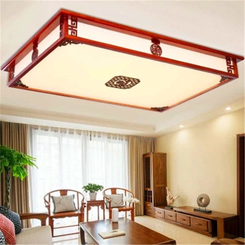 Китайский классический светодиодный потолочный светильник с резьбой по дереву, потолочный светильник для гостиной, спальни, акриловый абажур, Кухонные светильники