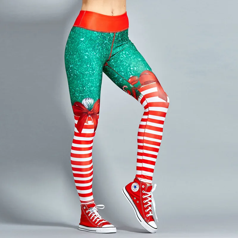 Леггинсы с рождественским принтом, эластичные леггинсы с высокой талией, не прозрачные дышащие рождественские штаны