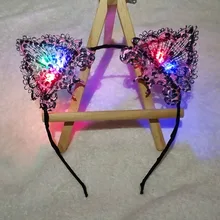 Новые пикантные кружева кошка животные ухо светодиодный Светящиеся Мигающий ободок Для женщин девочек мигает лентой Хэллоуин сверкающие принадлежности для вечеринки