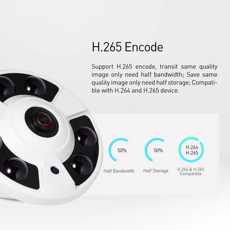 Caméra IP WiFi 2.0MP avec objectif panoramique fisheye 180 degrés