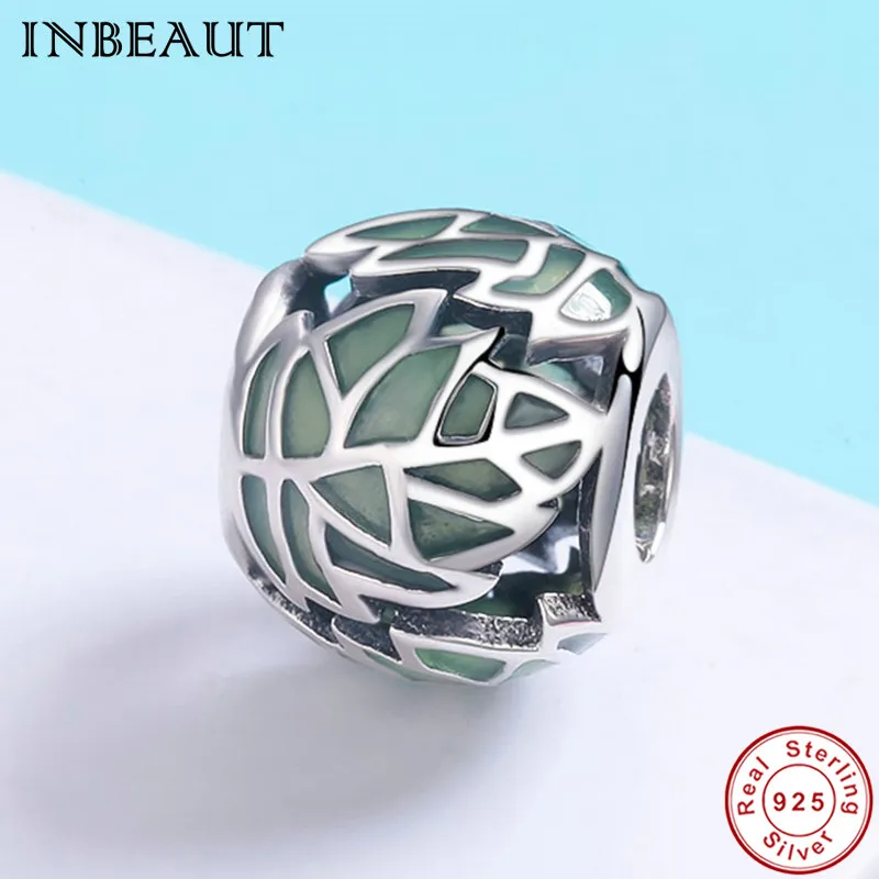 

100% Authentic fit Original Pandora Bracelet 925 Sterling Silver Green Leaf Enamel Beads Tree Clustered Leaves Nature Charm DIY
