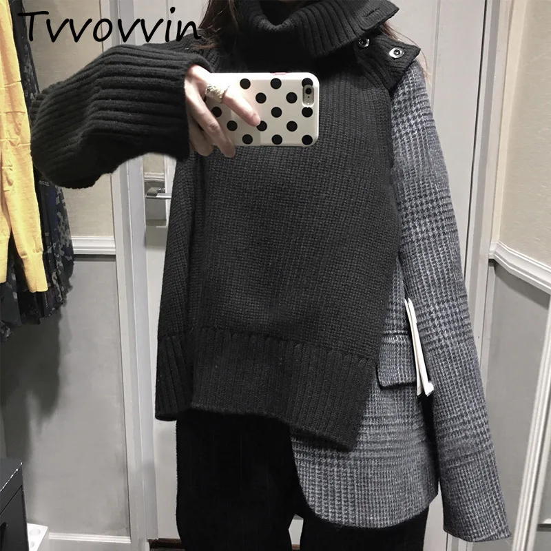 

2019 Autumn Winter New Fashion Trend Clothing Long-sleeved Solid Color Irregular Long Sleeve Turtleneck Sweater C362