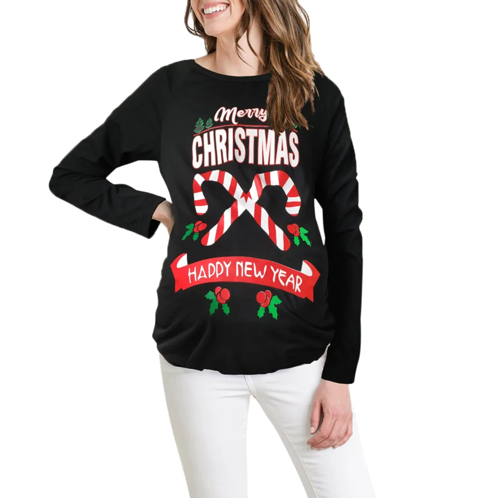 

]Womens Merry Christmas Print blouses New Fashion ladies Pregnants Nursing Blouse Maternity Shirt Tops female roupas feminina