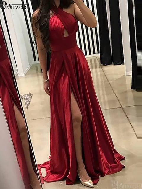 Vestidos de rojos, largo hasta el suelo, sin mangas, con abertura frontal, para noche y 2021 AliExpress