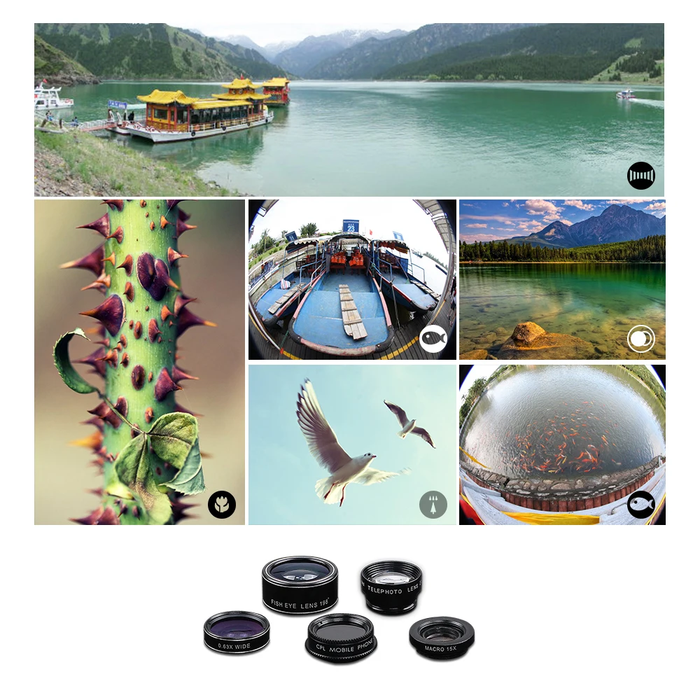 APEXEL 5 in 1 Fisheye Wide Angle Macro lens Telescope telephoto lens CPL Mobile Phone mini camera lens for iPhone Samsung xiaomi