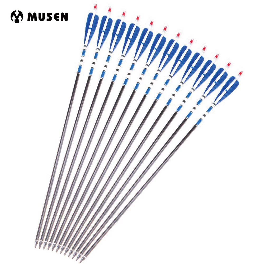 

6/12pcs 32" Aluminum Arrows Spine 400 with Replaceable Arrowhead and Blue Real Feathers for Compound Recurve Bow Archery Hunting