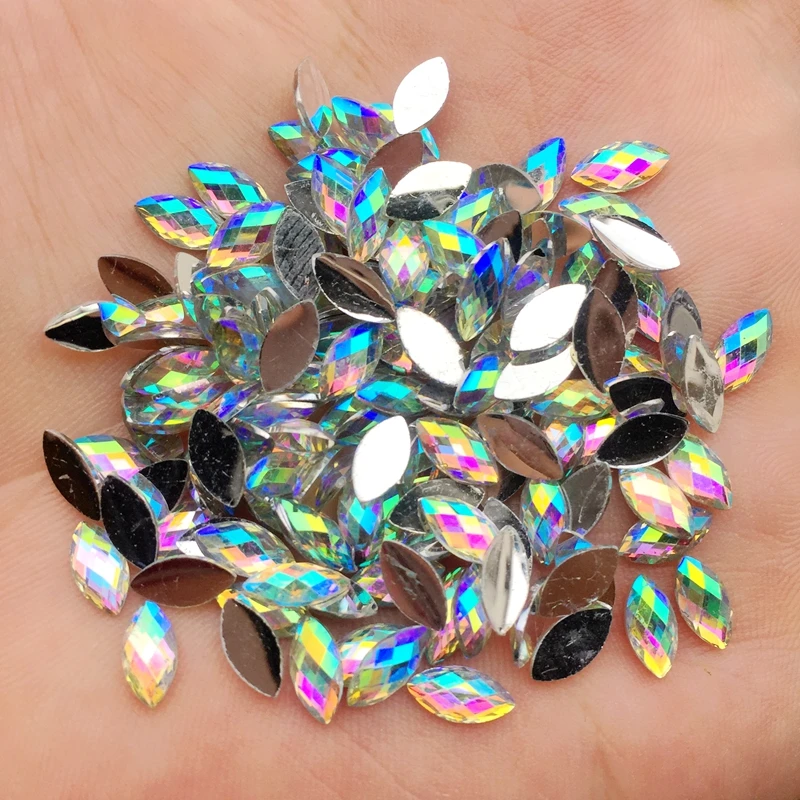 

New 4*8mm AB Flatback Rhinestones Crystals Stones Horse Eye resin Strass For DIY Clothes Crafts 200pcs -Z350