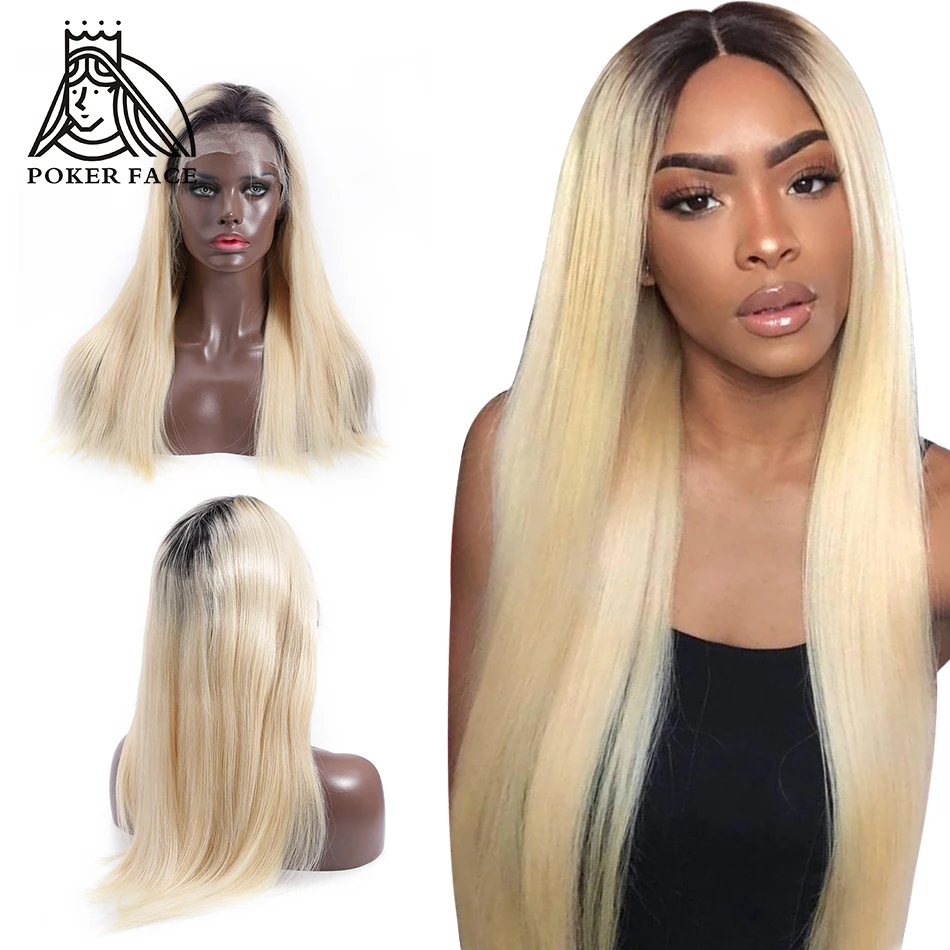 

Poker Face Transparent 613 Blonde Lace Front Wig Brazilian Preplucked Dyed Color Straight Remy Huamn Hair Lace Wigs
