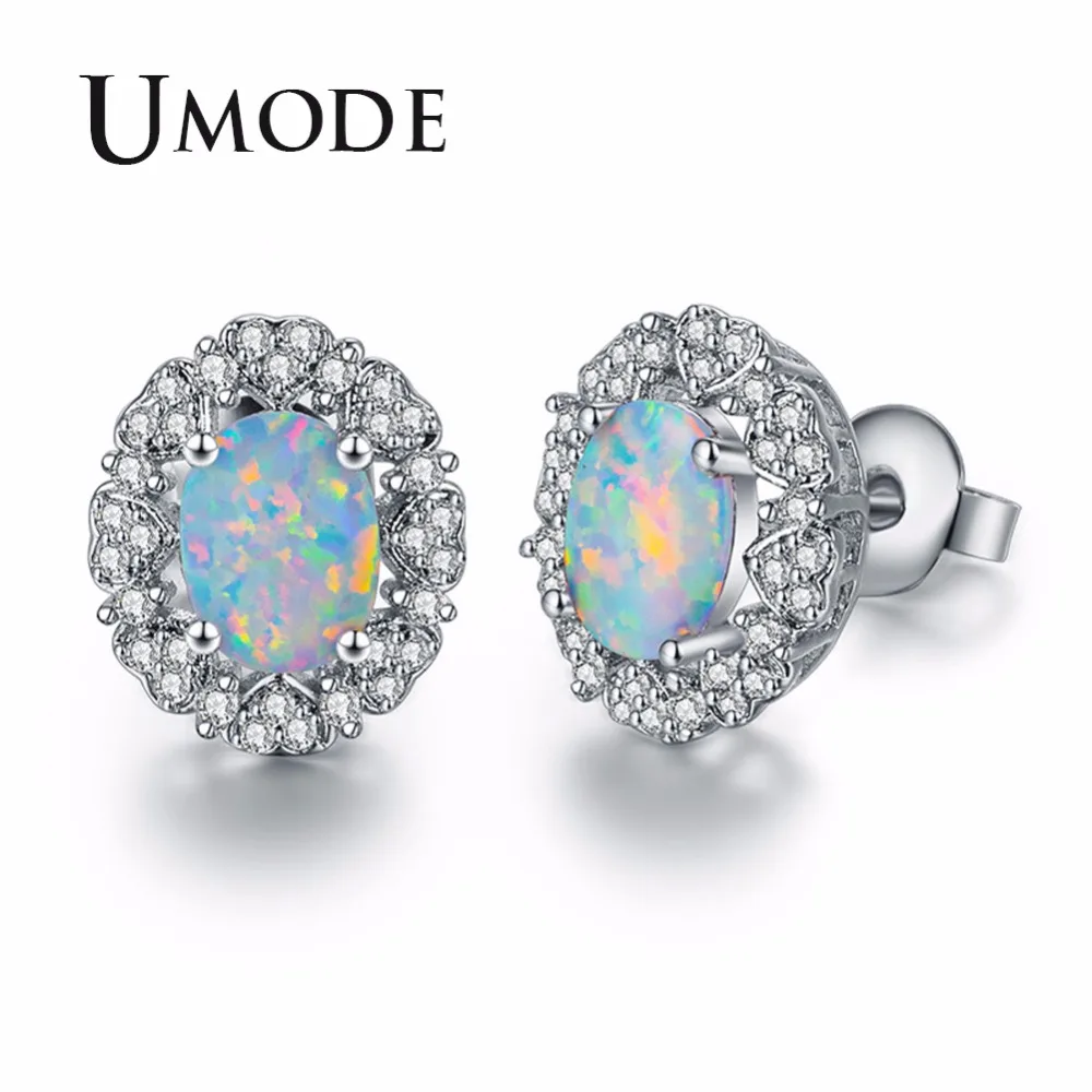 

UMODE New Luxury Fashion Nature Fire Opal Earrings for Women Female Wedding Jewelry Girls Earstuds Earrings CZ Christmas UE0410