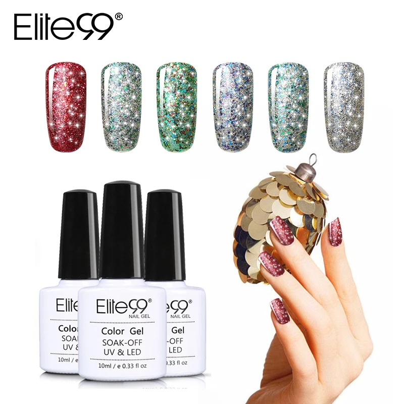 Elite99 Soak Off Starry Gel 3D Effect UV LED Glitter Nail Polish Manicure Bling Gel Varnish Polish for Nail Design