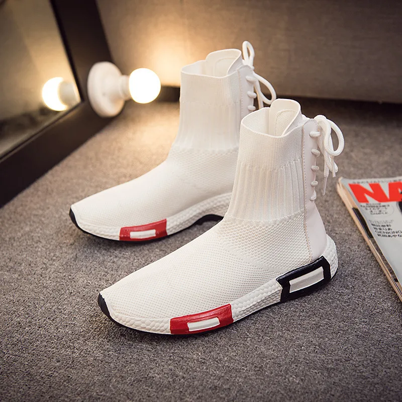 2018 Autumn Winter New Socks Boots Female Flying Woven Sports Casual Shoes Breathable Women's Sneakers White Black Ankle Boots (11)