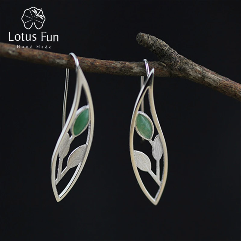 Lotus Fun Real 925 Sterling Silver Natural Original Handmade Fine Jewelry Spring in the Air Leaves Drop Earrings for Women