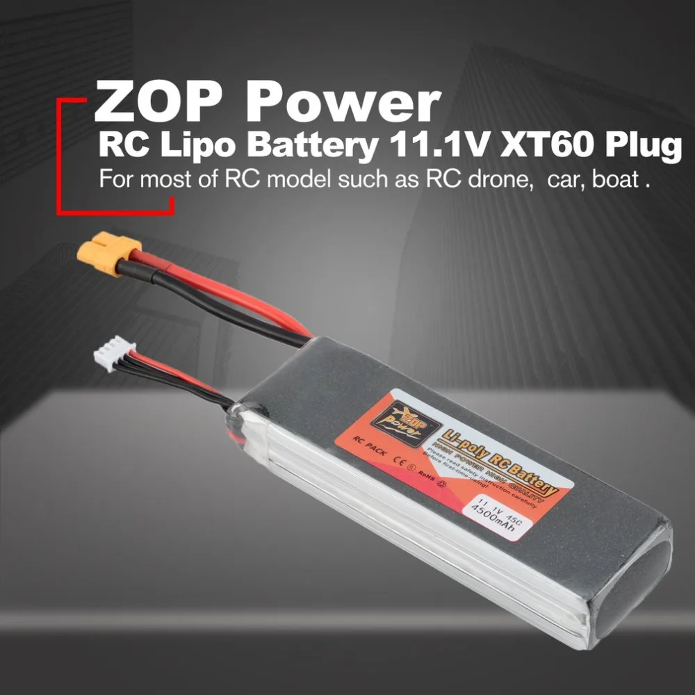 

ZOP Power 11.1V 4500mAh 45C 3S 1P Lipo Battery XT60 Plug Rechargeable for RC Racing Drone Quadcopter Helicopter Car Boat