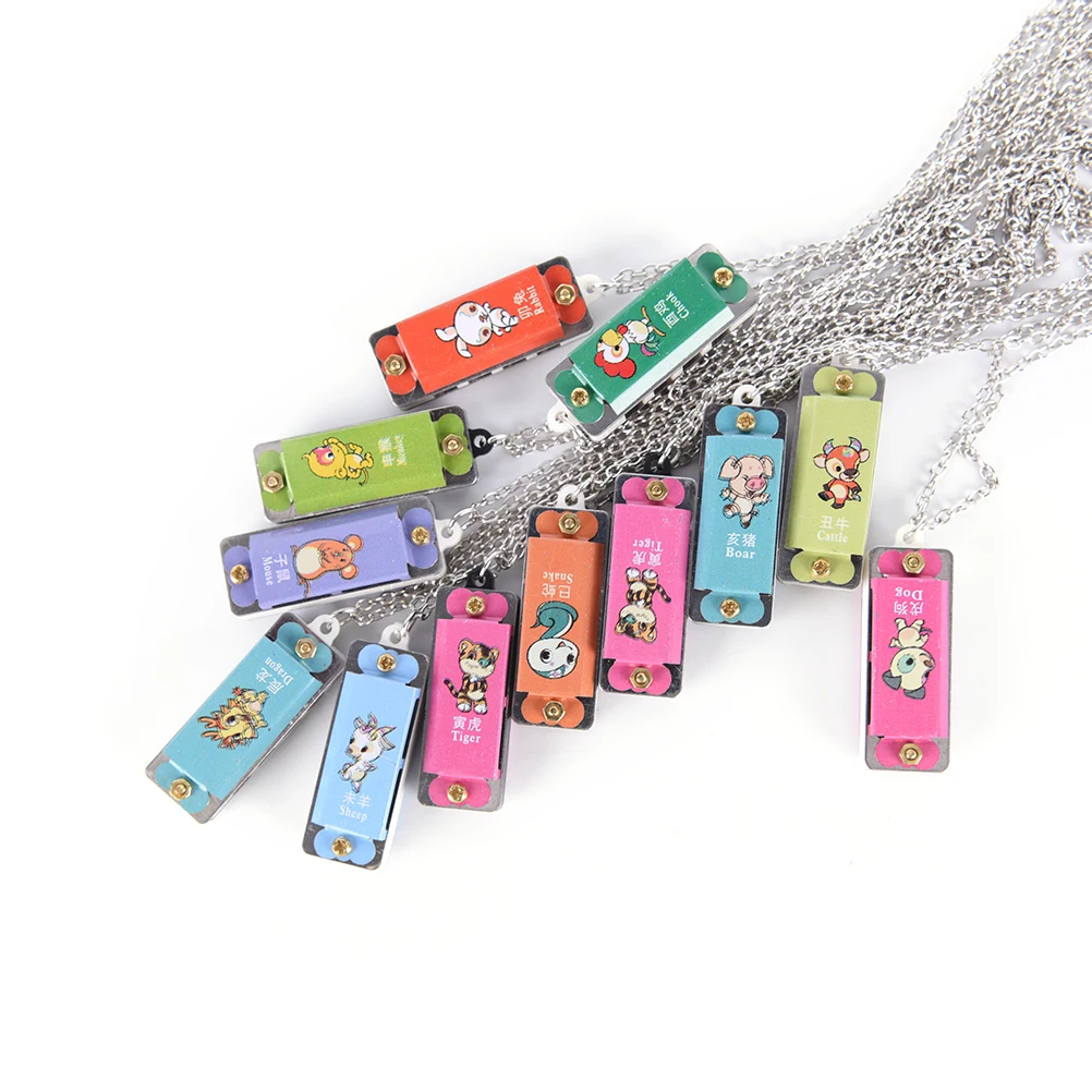 

1pc Mini Durable Metal Harmonica 4 Hole 4 Tone Necklace random color