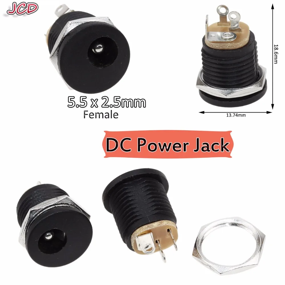 

JCD 5.5*2.5mm Female Socket Panel Mount Jack DC Power Connector Electrical Supplies 5.5 mm x 2.5 mm DC Power Jack Socket Female