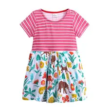 2019 Crianças Crianças de Algodão de Manga Curta Listrada Patchwork Animal Print Vestido de Princesa Meninas Vestidos de Verão vestidos infantis