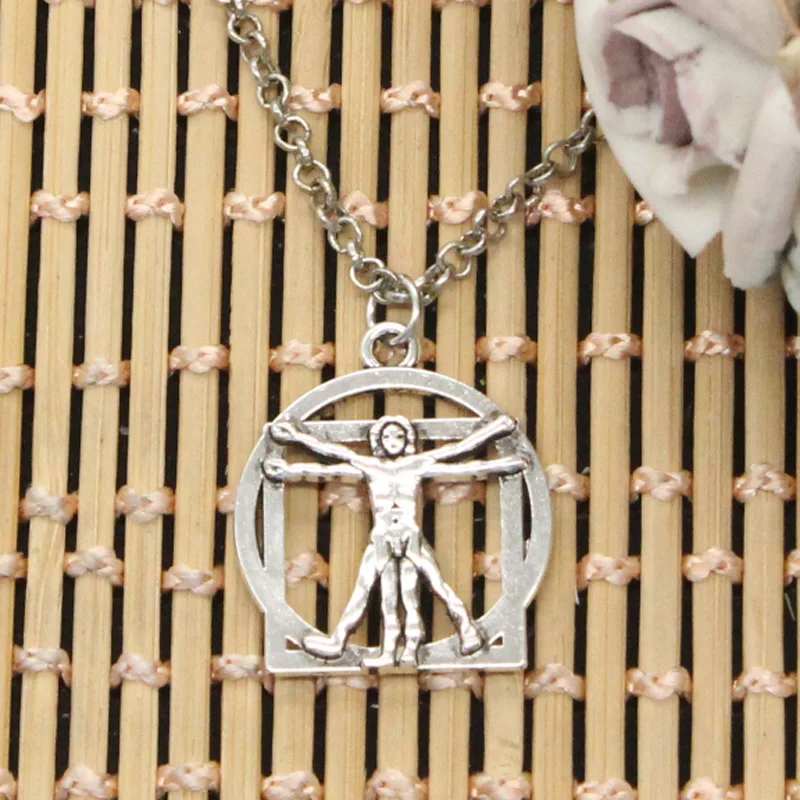 

new fashion Da Vinci Human Figure Pendants round cross chain short long Mens Womens DIY silver necklace Jewelry Gift