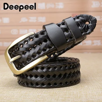

Deepeel 1pc 3.4*110-120cm Men Genuine Leather Braided Belt Casual Jeans Decoration Second Layer Cowhide Belts Luxury Crafts