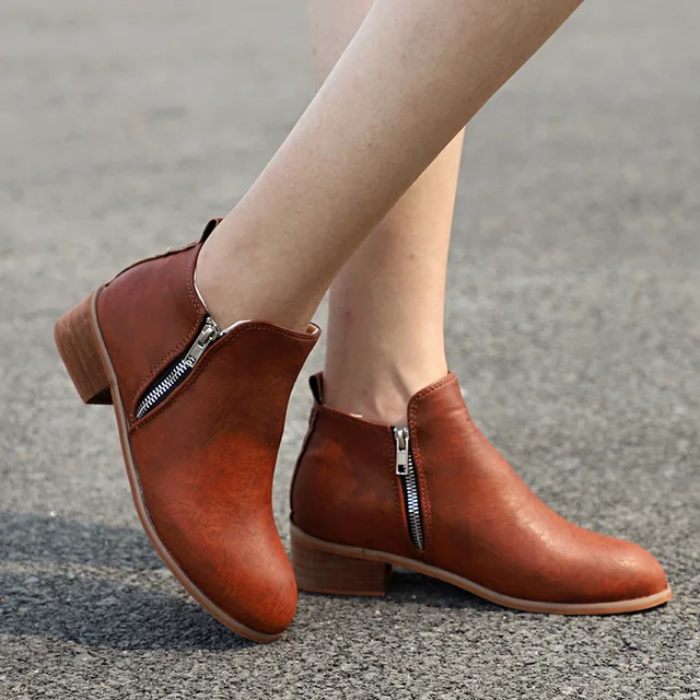 Laamei 女性 Chaussure 女性春秋の靴女性 Zapatos Mujer Sapato 女の子のアンクルブーツスクエアチャンキー低かかとブーツ