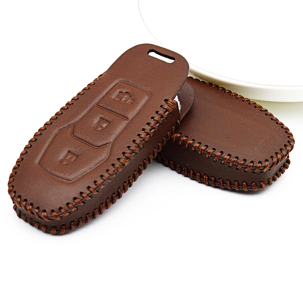 

Genuine Leather Car Key Case Cover For Ford Focus 2 ST Mondeo MK3 MK4 Fusion Kuga C S Max Fiesta Edge Mustang 3 Buttons Key Fob