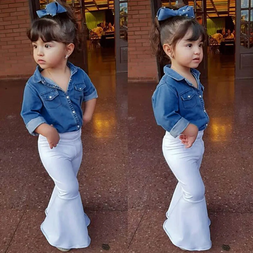 

Newborn Infant Baby Boys Girls Denim Tops Shirt+Loose Pants Outfits Sets