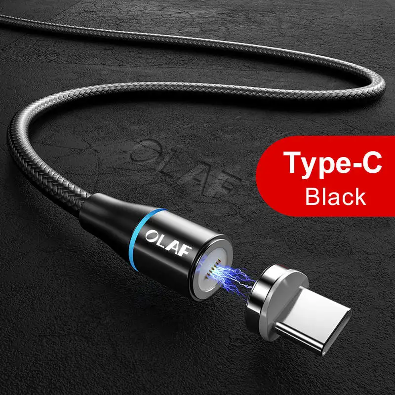 Black Type C Cable Магнитный USB кабель Олаф для iPhone, зарядное устройство, магнитный кабель для зарядки данных, кабель Micro USB type C для мобильных телефонов Android - Цвет: Black Type C Cable
