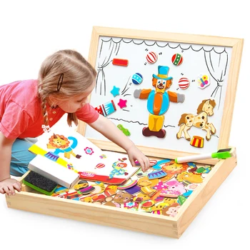 

100 Pcs Drawing Board Styles Learning Wood Toys Wooden Magnetic Puzzle Toys Children 3D Puzzle Figure/Animals/ Vehicle /Circus