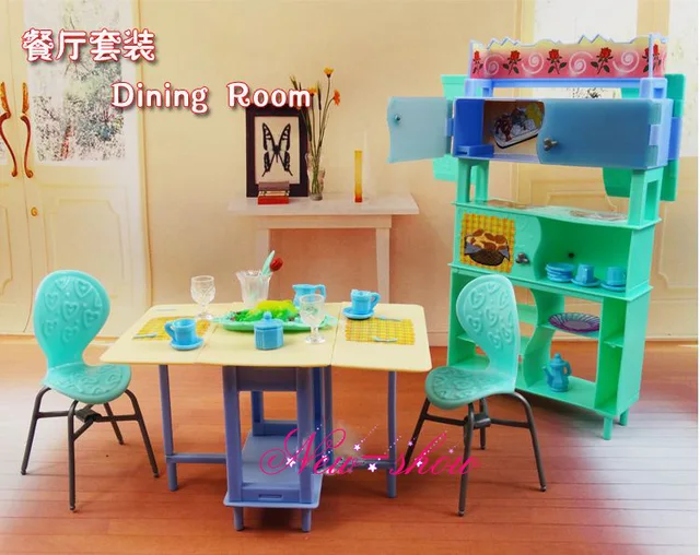 Luxury Furniture China Special Offers Dining Table Showcase Chair Set Pretend Play Dollhouse Dining Room Furniture Accessories Decoration For Barbie Kurhn Doll Toy