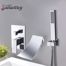 Saeuwtowy хромированный для ванной водопроводный кран Водопад Носик Настенный Широкое ванной кран ручной душ abs