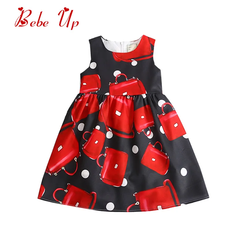 

Little Girl Summer Princess Dress Polka Dot Print Kids Cotton Designer Dress For Girls Toddler Boutique Party Frocks Red Handbag