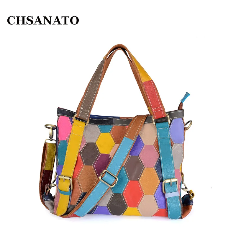 Us 46 8 49 Off Chsanato Drop Shipping Women Casual Colorful Handbags Las Top Female Cow Leather Tote Bag Bohemian Style Brand Designer Bags In