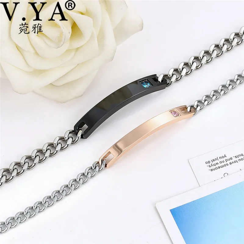 

V.YA DIY Customized Name AAA CZ Zircon Bracelet For Women Men Stainless Steel Engraved Bracelet Lover Couple Jewelry Accessories