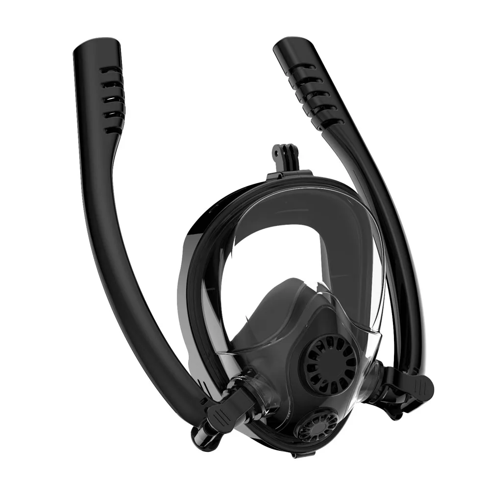Маска для подводного плавания на все лицо для естественного дыхания и безопасного плавания анти-утечка Анти-туман Дайвинг маска сухая Трубка Набор K2 для детей и взрослых - Цвет: Black