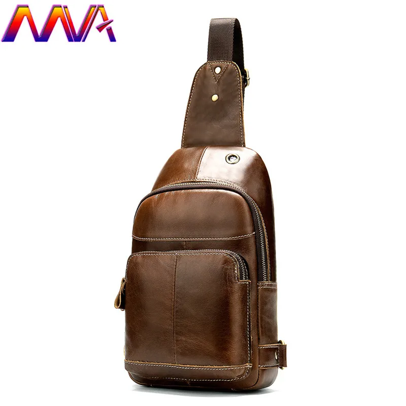 MVA Newly Arrivals Men`s Leather Chest Bag Quality Genuine Leather Men Crossbody Bag Men`s Waist Pack Casual Men Chest Bag