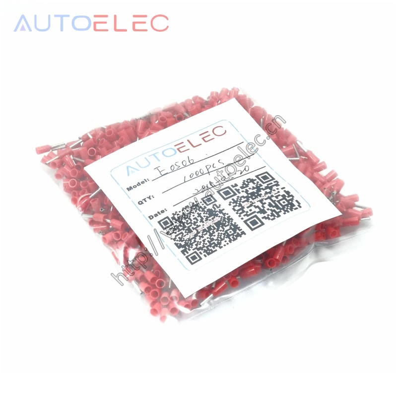 1000PCS E0506 AWG#22 Ferrule Copper Terminal Cord End VE0506 Tube Insulated terminals 0.5mm2 Cable Wire Terminals 6mm length |