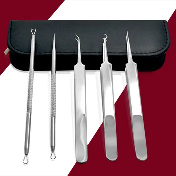 

5pcs/Box Best Blackhead Extractor Tool Set Stainless Acne Needle Pimple Tweezers Blackhead and Comedone Acne Extractor