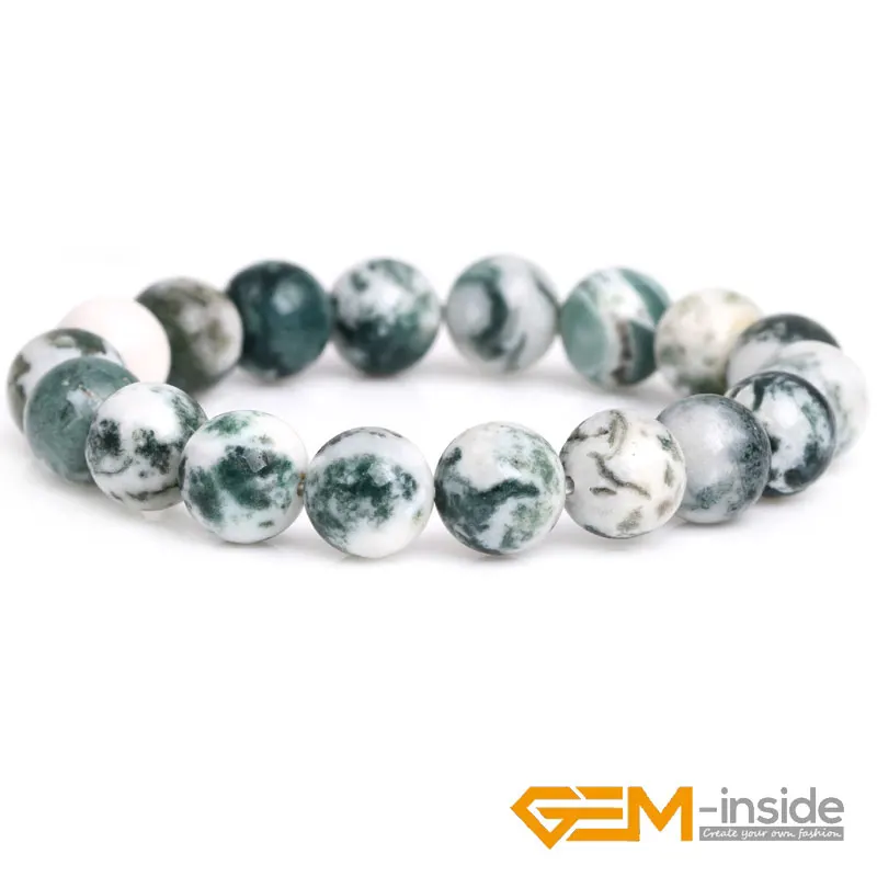 

Selectable Bracelet size: 4/6/8/10mm Natural Trendy Green Moss Tree Agates Round Beaded Stretch Women Bracelet 7" Wholesale