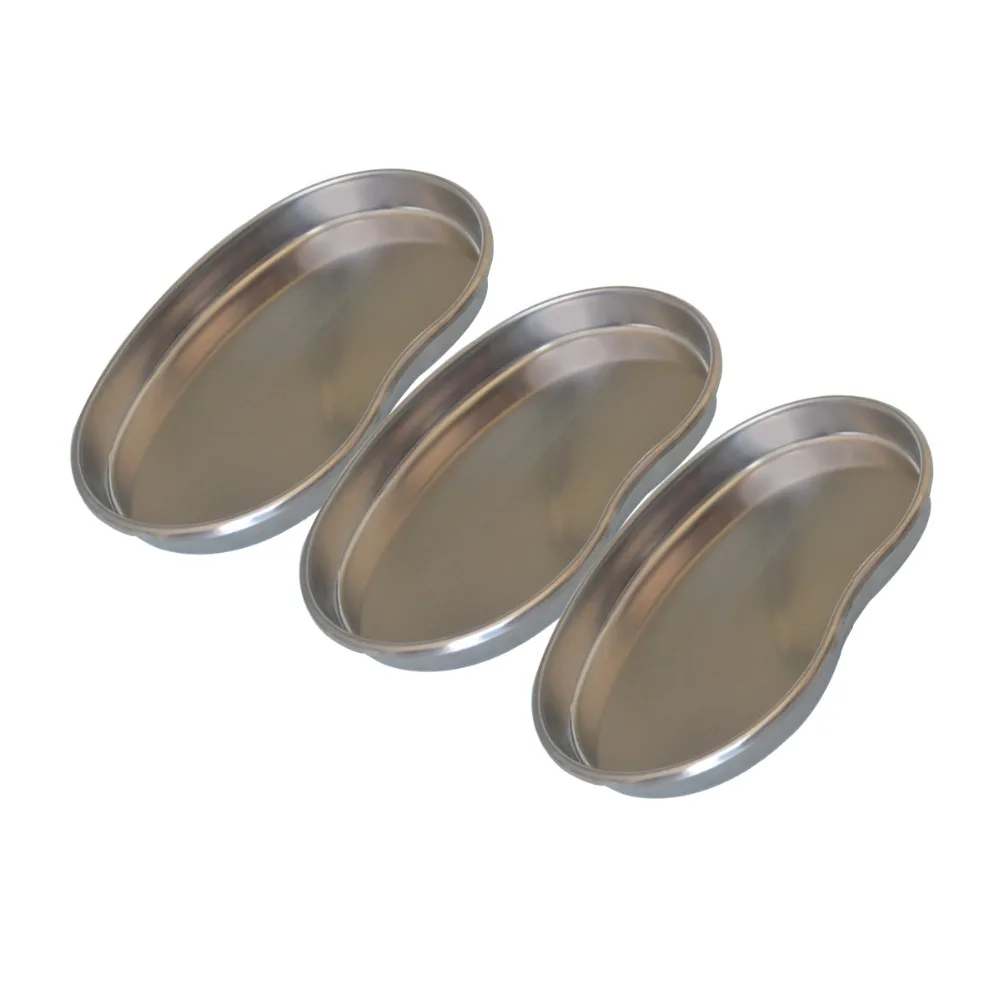 3pcs Medical Stainless Steel Kidney Bowl Dental Tool Kidney Shape Curved Trays 3 Size Surgical Plate For Health Care