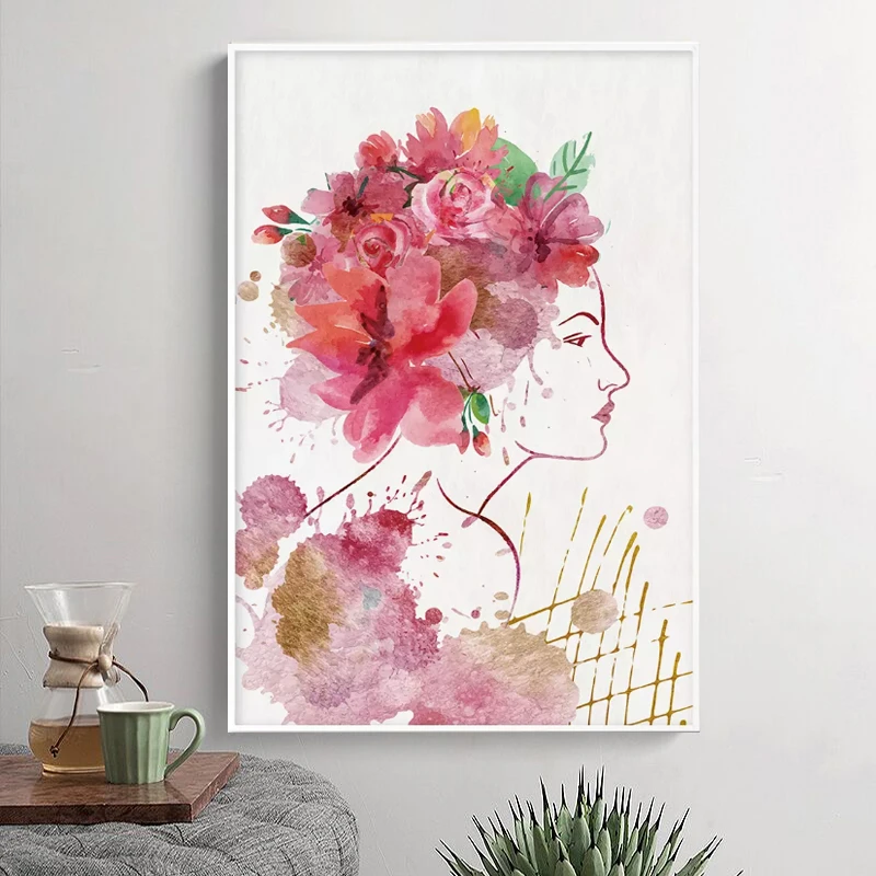 Nordic Modern Watercolor Prints Beautiful Woman Flower Decorative Canvas Painting Abstract Floral Wall Art Home Girl Room Decor|Painting & Calligraphy| - Aliexpress
