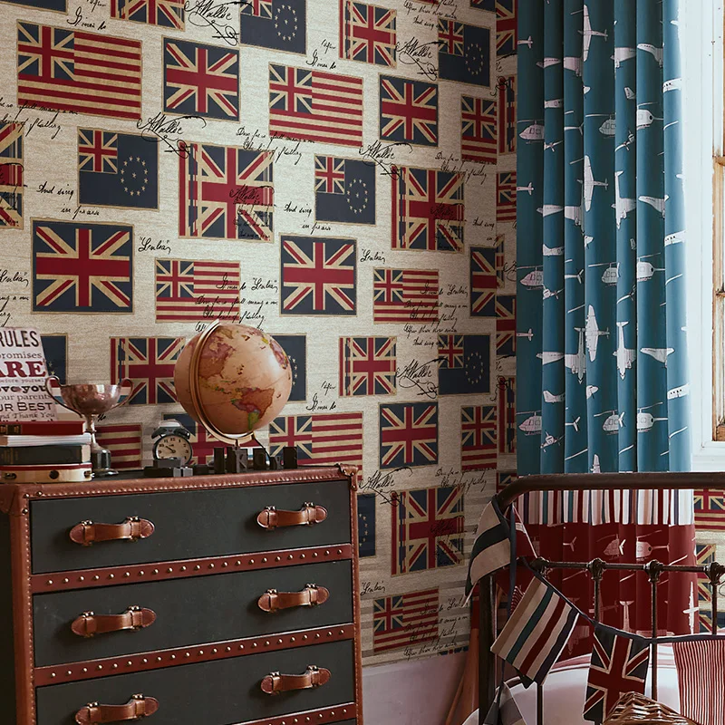 

Retro British Flag English Letter Pure Paper Wallpaper Living Room Bedroom Children's Room Backdrop Wallpaper Papel De Parede 3D