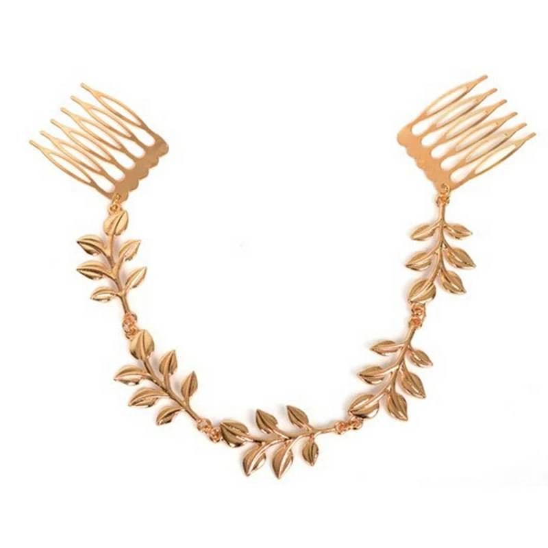 

Fashion Gold Chain Drop Leaf Double Combs Head Piece Hair Combs Bridal Hair Accessory For Women Headwear Wholesale 12 Pcs