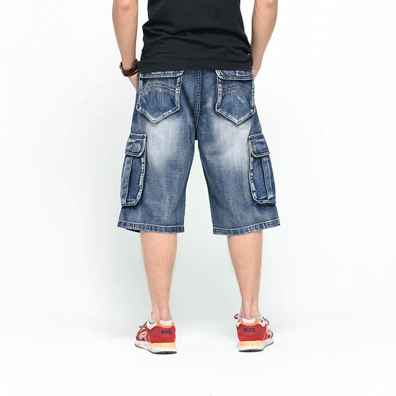 Новые 2016 мужские свободные джинсы хип-хоп скейтборд мужские короткие джинсы модные брюки размер 30-46 большие карманы