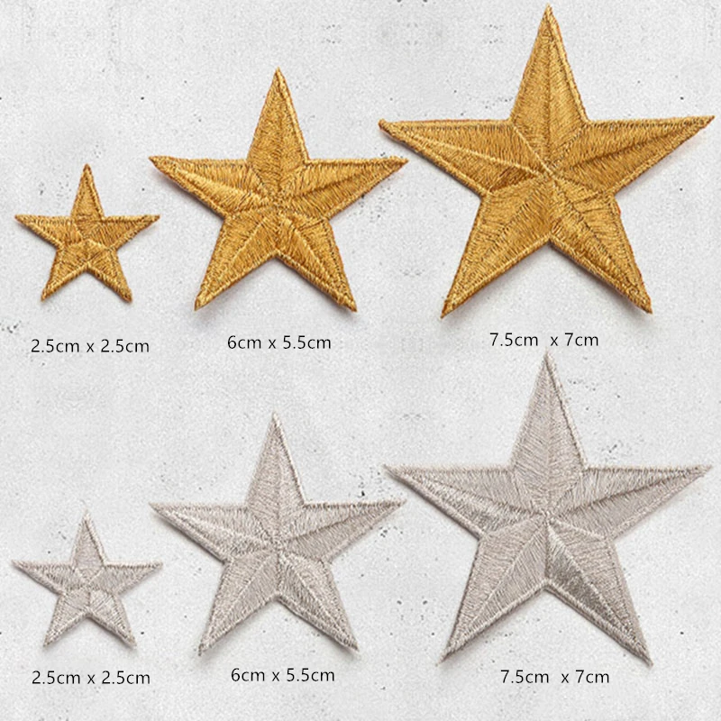 10pcs/lot Embroidered Golden Silver Applique Iron On Star Patches for  Clothing Applique for Clothes Sweater Bags Patch DIY